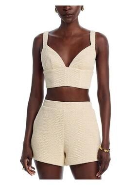 195$ L'AGENCE Castalia textured Knit Bra Top Sleeveless Women's Size L Ivory